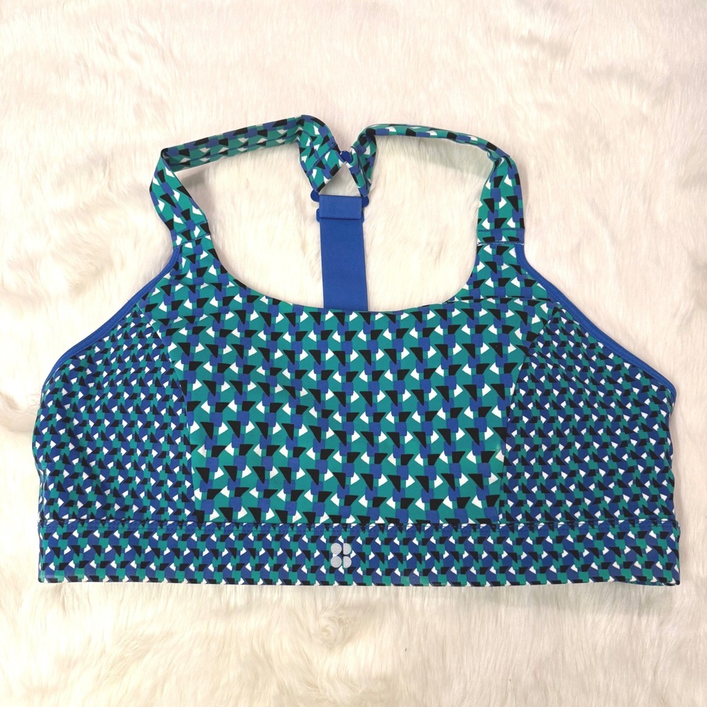 NWOT Sweaty Betty Sports Bra Womens L Blue‎ Teal Geometric Racerback